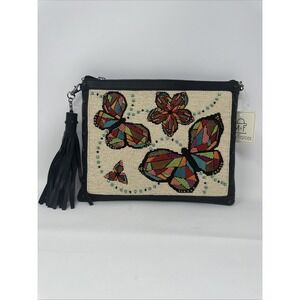 Mary Frances Leather Beaded Tassel Convertible Crossbody Butterfly